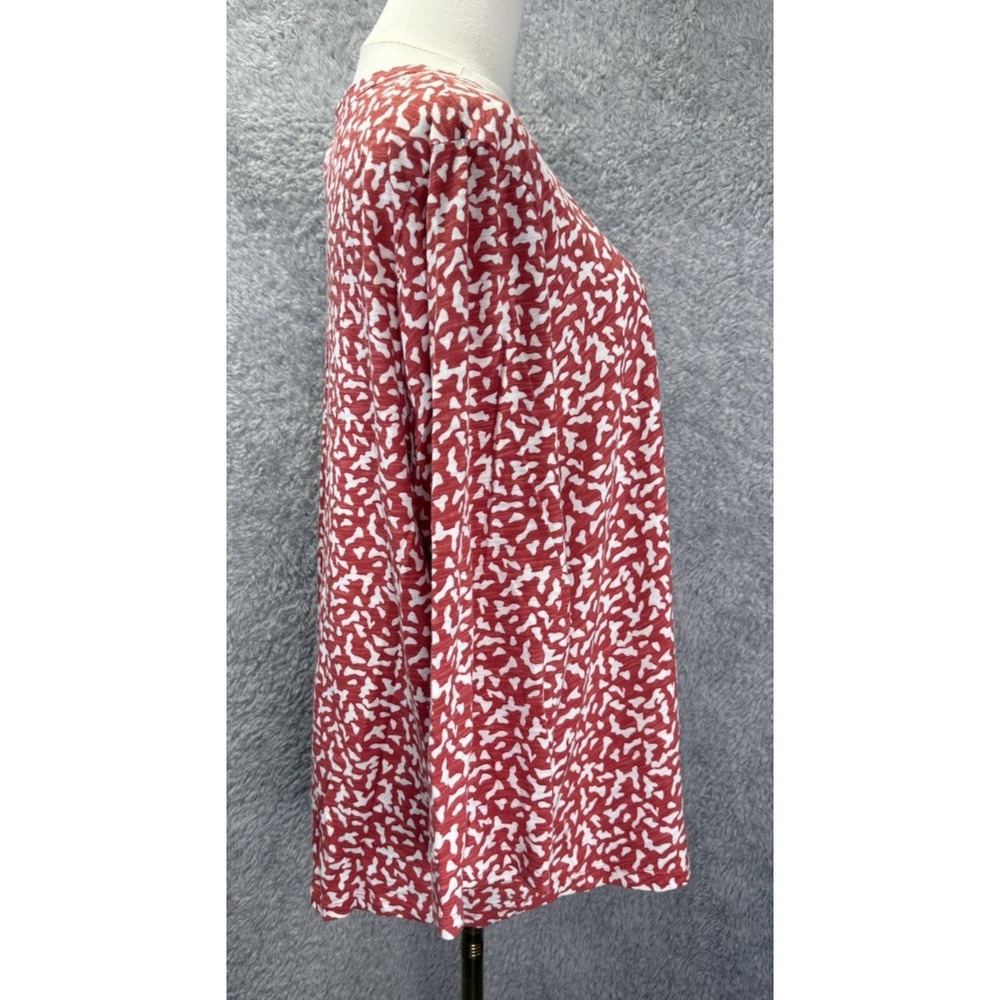 Chicos Dots V-Neck Top Womens Sz 4 XXL Coral White Slub Knit 3/4 Sleeve Career - Picture 3 of 10